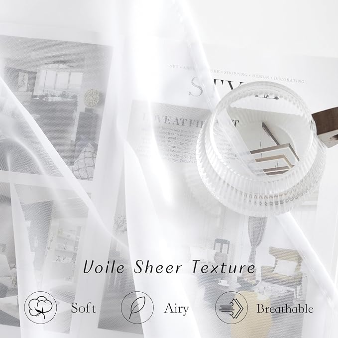 NICETOWN Soft Voile White Sheer Curtains 63 inches Long - Image 4