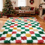 Checkered Area Rug 8x10 for Living Room Bedroom, Christmas Shag Rug Fuzzy by Boshengya