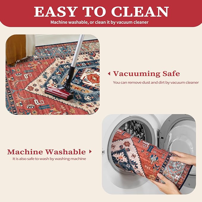 SERISSA Area Rug 4x6 Boho Rugs for Bedroom, Washable Non-Slip Living Room Rugs - Image 4
