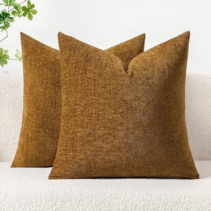 MIULEE Pack of 2 Couch Throw Pillow Covers 20x20 Inch Soft Mustard Chenille by MIULEE
