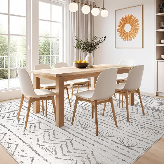 Nakagishi 5x8 Area Rug Living Room: Washable Boho Large Neutral Soft Rugs - Image 7