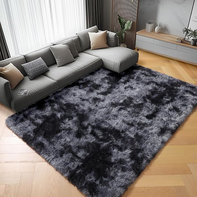 ONASAR 6x9 Area Rugs for Living Room Bedroom, Tie-Dyed Dark Grey Large Fluffy - Image 2