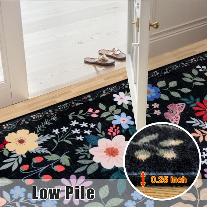 Entryway Rug 2X3 Small Rugs: Floral Washable Door Mat Vintage Soft Low Pile - Image 8