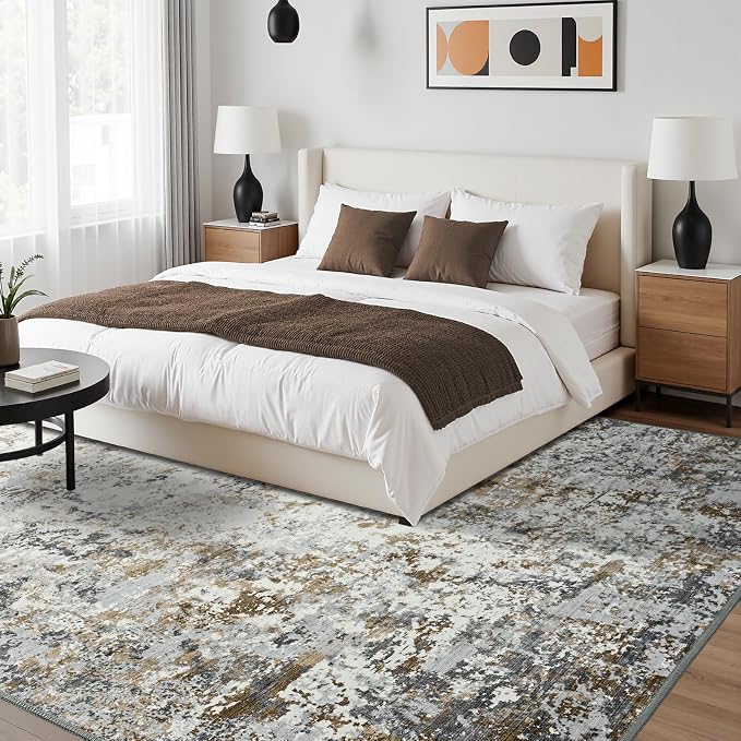 Toneed Abstract Area Rug Modern Washable Rug Soft Non Slip Rug Low Pile - Image 3