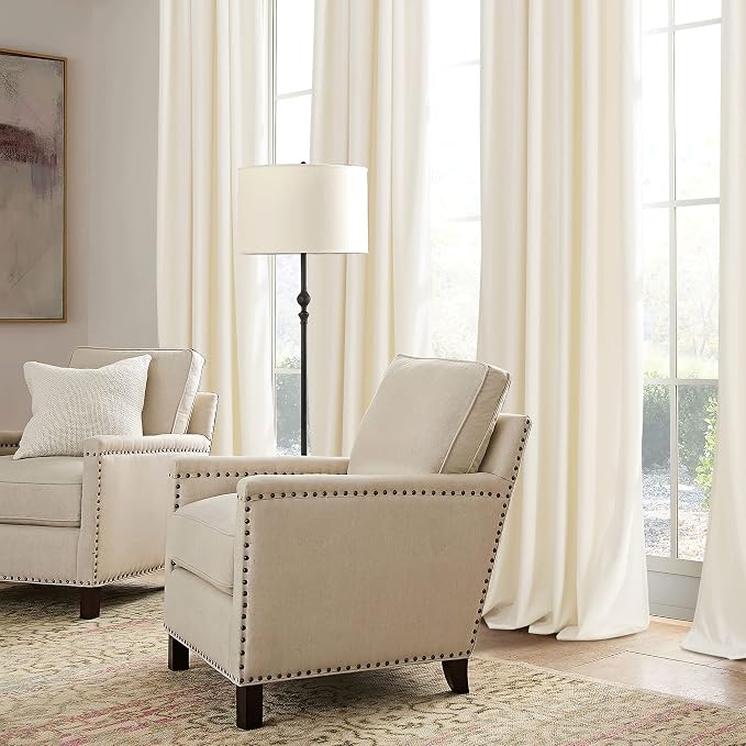 RYB HOME Cream Velvet Curtains 96 inch, Light Dimming White Window Curtains - Image 5