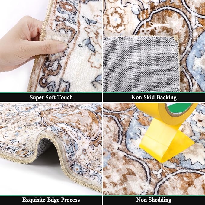 HEBE Hallway Runner Rug 2'8''x8' Washable Vintage Distressed Area Rugs Non Slip - Image 3