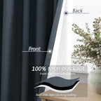 Guken Vintage Blue 100% Blackout Linen Curtains 84 Inch Length 2 Panels Set - Image 4