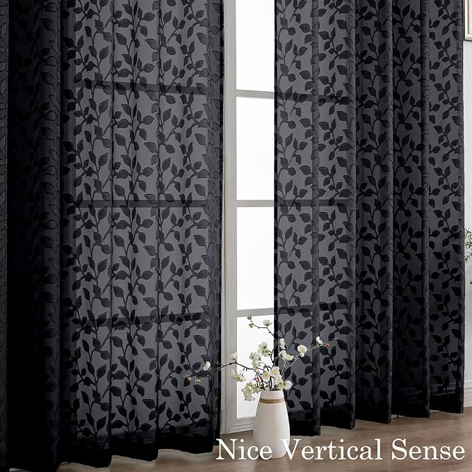 Chyhomenyc Black Sheer Curtains 96 Inch Length 2 Panels Set, Light Filtering - Image 9