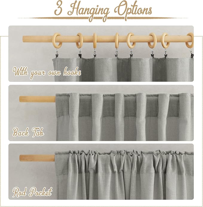 NICETOWN Linen Gray 108 inch Curtains - Image 2