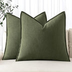 MIULEE Decorative Linen Pillow Covers 18x18 Inch Dark Olive Green Boho by MIULEE