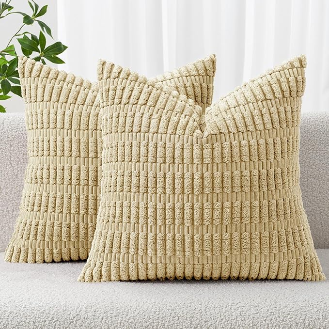 MIULEE Pack of 2 Corduroy Decorative Euro Sham Throw Pillow Covers 24x24 Inch by MIULEE