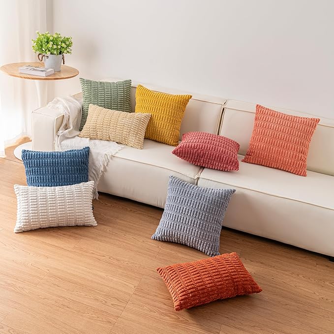 Pack of 2 Corduroy Decorative Throw Pillow Covers 12x20 InchSoft Boho Striped - Image 7