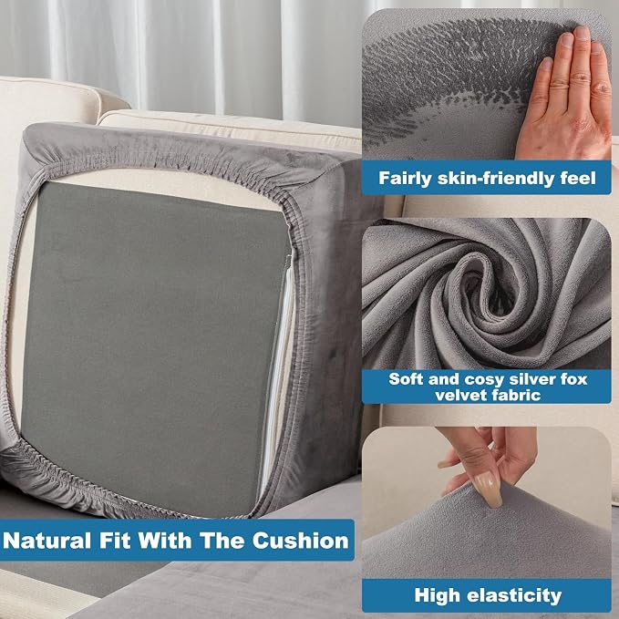 Couch Cover Stretch Velvet Sofa Cushion Cover 3-Piece - Image 5