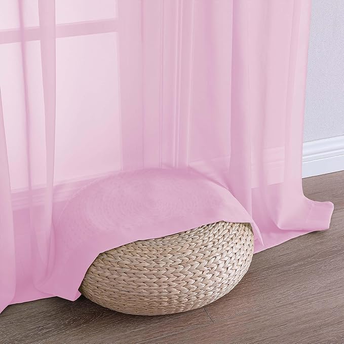 OVZME Light Pink Sheer Curtains 63 Inches Long 2 Panels Set, Light Filtering - Image 5