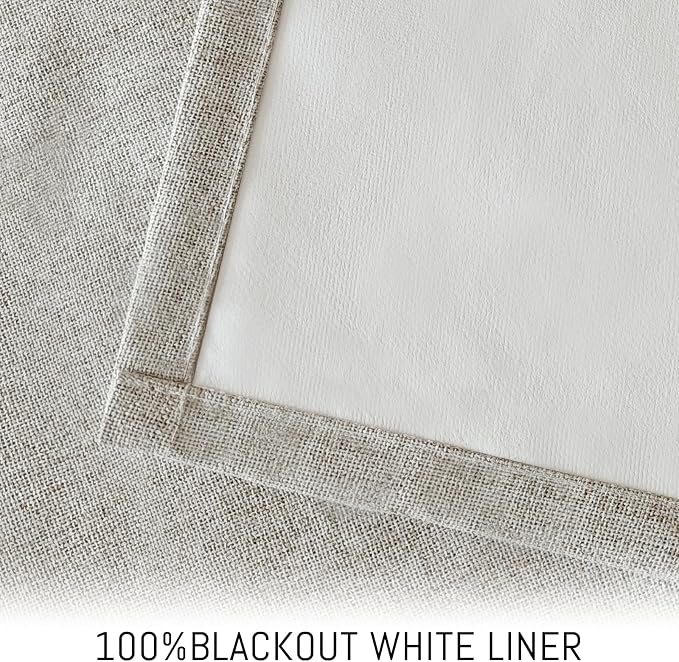 Yakamok Oatmeal Linen Curtains 100% Blackout 63 Inches Long, Room Darkening - Image 3