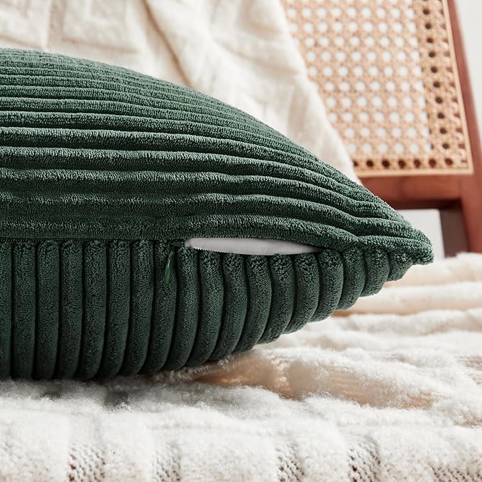Fancy Homi Set of 2 Dark Green Long Lumbar Decorative Throw Pillow Covers 12x24 - Image 3