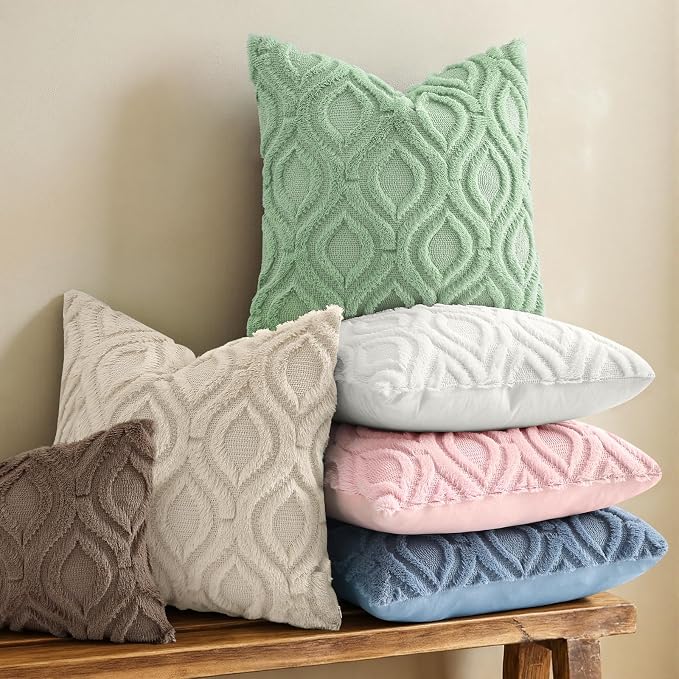 decorUhome Throw Pillow Covers 12x20 Inch Set of 2, Soft Plush Faux Wool Beige - Image 6
