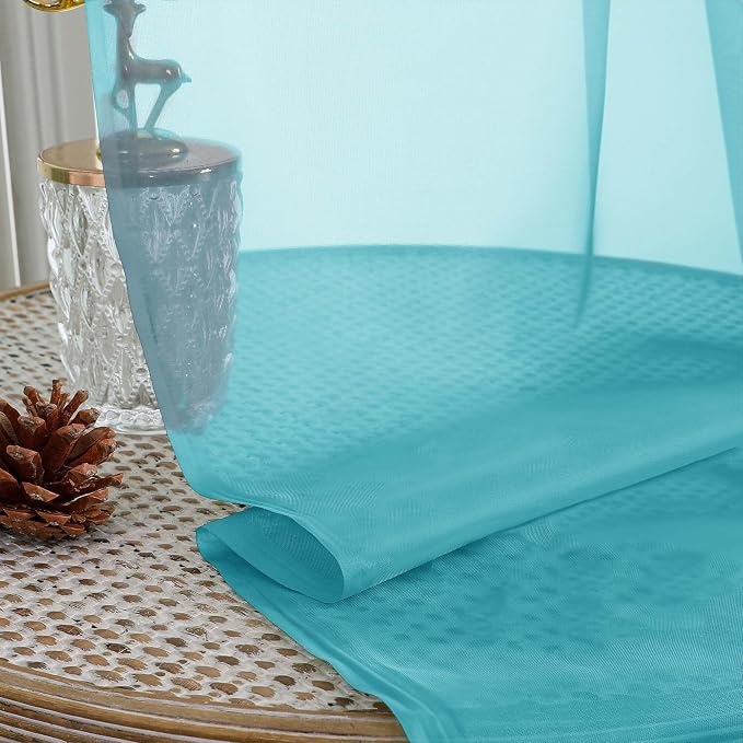 OVZME Turquoise Sheer Curtains 120 Inches Long 2 Panels Set, 59 Inch Extra Wide - Image 2