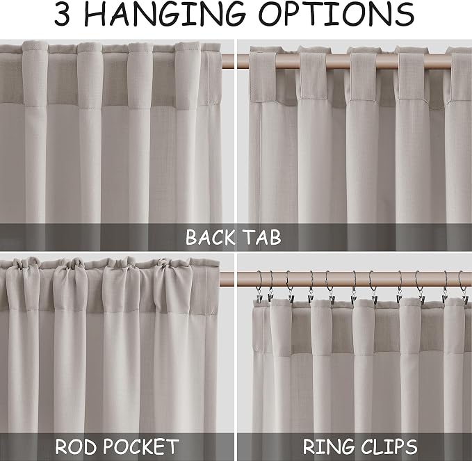 Nanspring Stone Grey Linen Curtains 84 Inch Length 2 Panels Set - Image 2