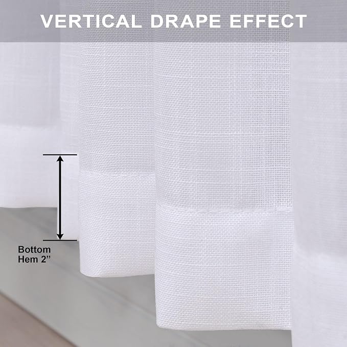 Pitalk White Linen Curtains 95 Inches Long 2 Panel Set - Image 6