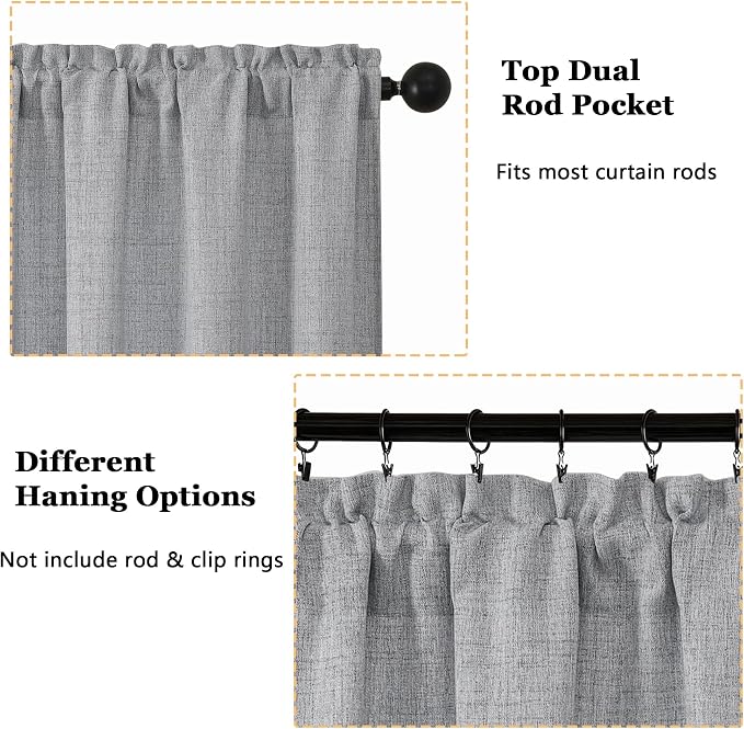 OWENIE Grey Valances for Windows 1 Pcs, Light Filtering Textured Farmhouse - Image 4