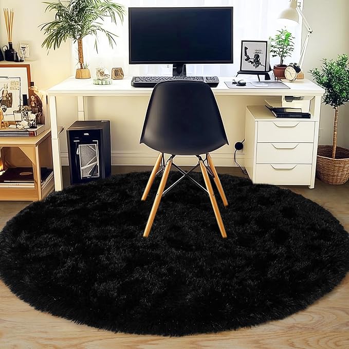 3'x3' Black Round Rug for Bedroom, Ultra Soft Fluffy Circle Rug for Kids Girls - Image 7