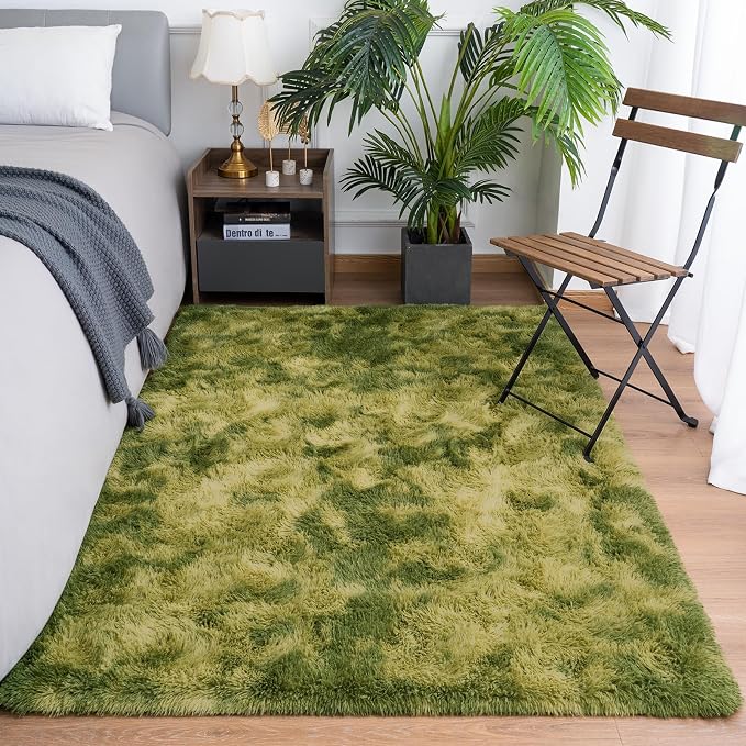 Goideal Fluffy Rug for Bedroom Living Room, 4x6 Green Area Rugs, Faux Fur Shag - Image 2