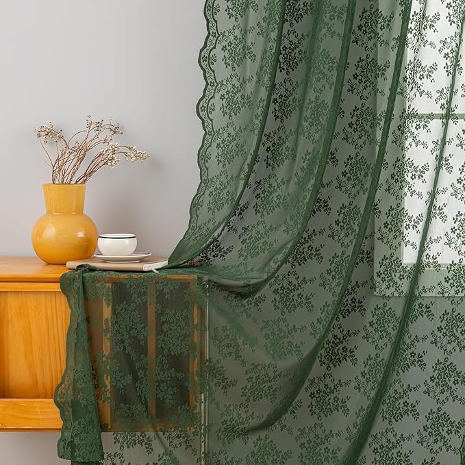 YJ YANJUN Vintage Lace Curtains 90 Inches Long-Victorian Floral Pattern Dark - Image 7