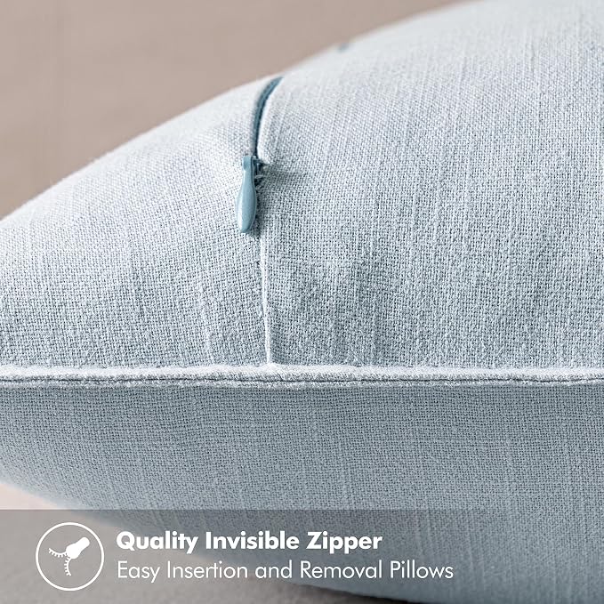 MIULEE Decorative Linen Euro Sham Pillow Covers 24x24 Light Blue ​Boho - Image 3