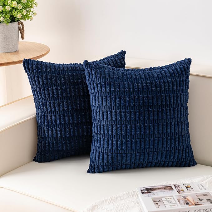 Pack of 2 Corduroy Decorative Throw Pillow Covers 16x16 Inch Soft Striped by Unknown