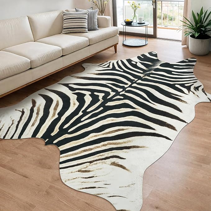 AROGAN Western Faux Fur Zebra Rug, 5.2x6.3 Feet Premium Animal Skin Print Rug - Image 8
