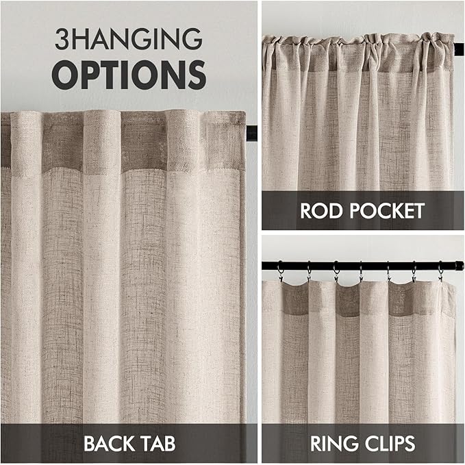 MIULEE Natural Linen Curtains 54 Inch Length 2 Panels - Image 3