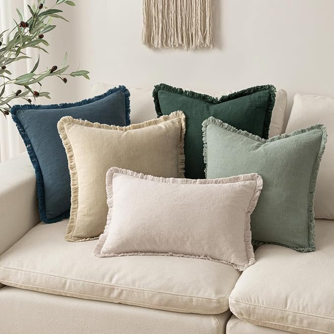 MIULEE Decorative Throw Pillow Covers Neutral Linen Fringe Throw Pillows Euro - Image 6