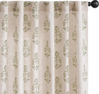 jinchan Linen Floral Curtains for Living Room 63 Inch Length Green Flower by JINCHAN