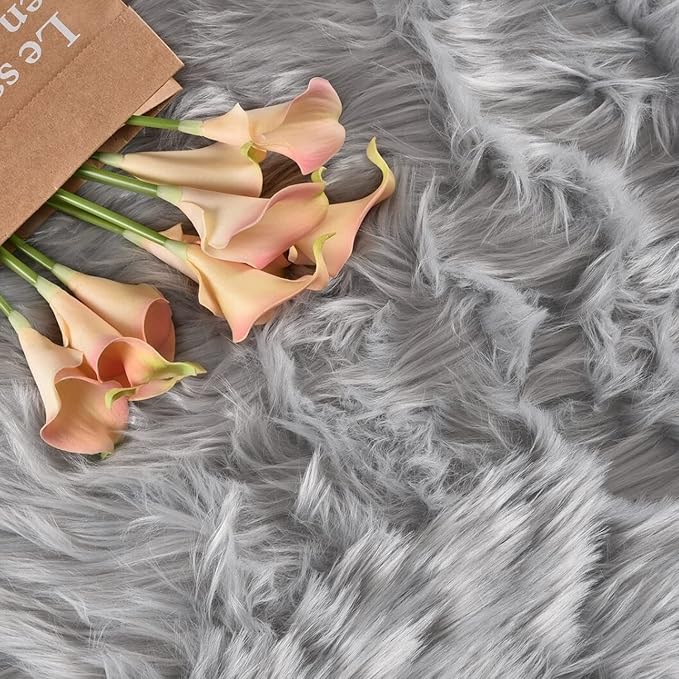 Latepis Grey Rugs for Bedroom Area 4x6 Gray Faux Sheepskin Fur Rug Fluffy - Image 6