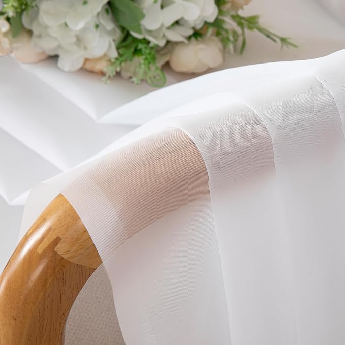 Lecloud Sheer White Curtains 45 Inch Length 2 Panels, Airy Voile Short Curtains - Image 8