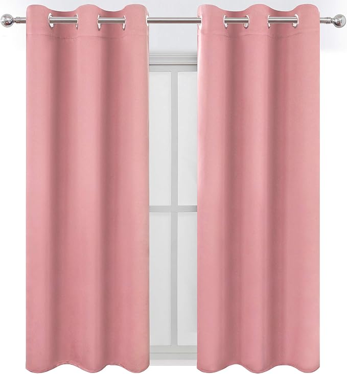 LEMOMO Pink Blackout Curtains 34 x 54 Inch Length/Set of 2 Curtain - Image 2