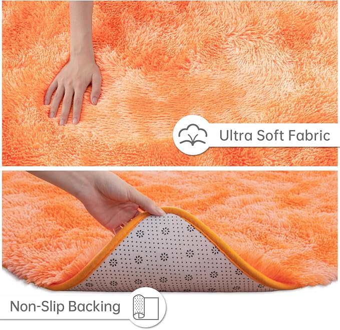 Goideal Fluffy Rug for Bedroom Living Room, 7x10 Orange Area Rugs, Faux Fur - Image 6