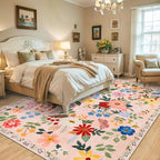 Area Rugs 9x12 Living Room: Floral Washable Rug Vintage Large Soft Boho - Image 3