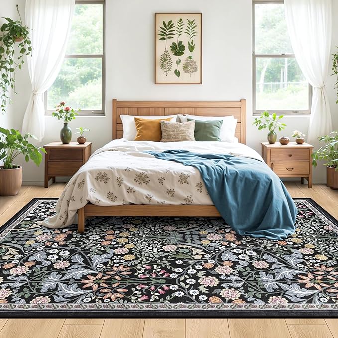 Area Rug Living Room Rugs: Floral 5x7 Washable Rug Vintage Soft Boho Non-Slip - Image 3