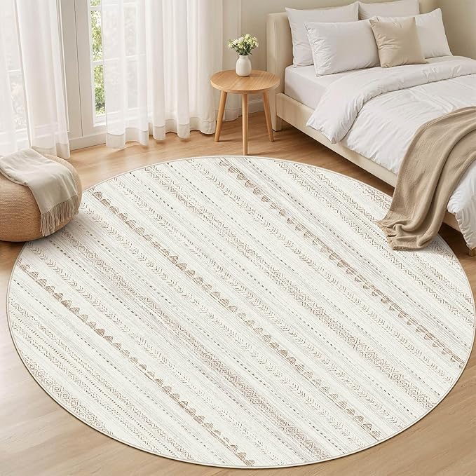 Nakagishi Round Rug Boho Area Rugs: 5x5 Washable Large Circle Neutral Soft - Image 5
