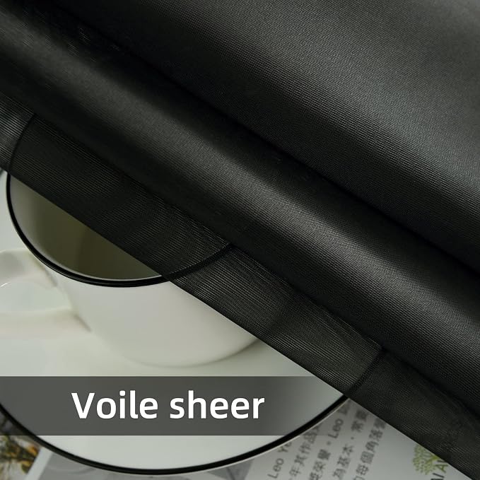 youleyar Solid Sheer Rod Pocket Curtain Voile Draperies 2 Panels White Beige - Image 4
