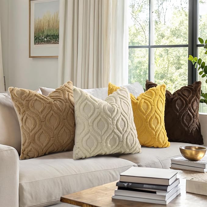 decorUhome Throw Pillow Covers 16x16 Inch Set of 2, Soft Plush Faux Wool Khaki - Image 2