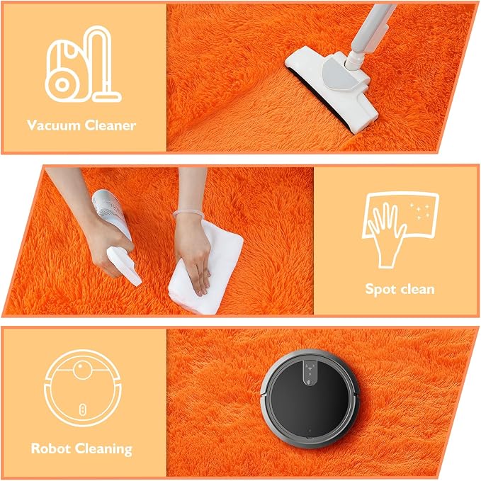 8x10 Fluffy Area Rugs for Living Room, Shag Area Rug for Bedroom, Soft Orange - Image 3