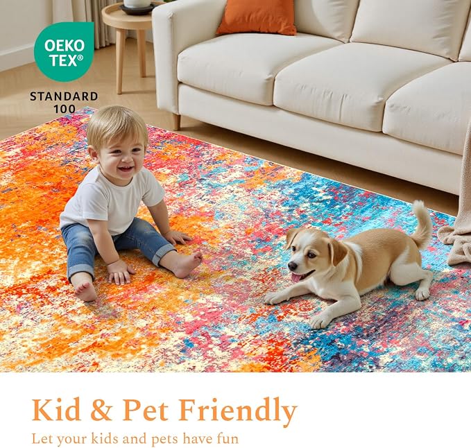 Rugflix 5x7 Area Rugs for Living Room, Washable Large Multicolor Rug - Image 6