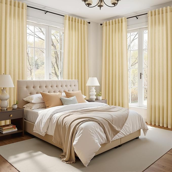 Nanspring Cream Yellow Linen Curtains 90 Inches Long - Image 8