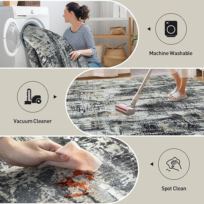 9x12 Area Rugs Washable Rug: Modern Abstract Living Room Rug Soft Anti-Skid - Image 3