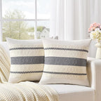 Fancy Homi Set of 1 Neutral Grey Farmhouse Decorative Throw Pillow Covers 16x16 - Image 2