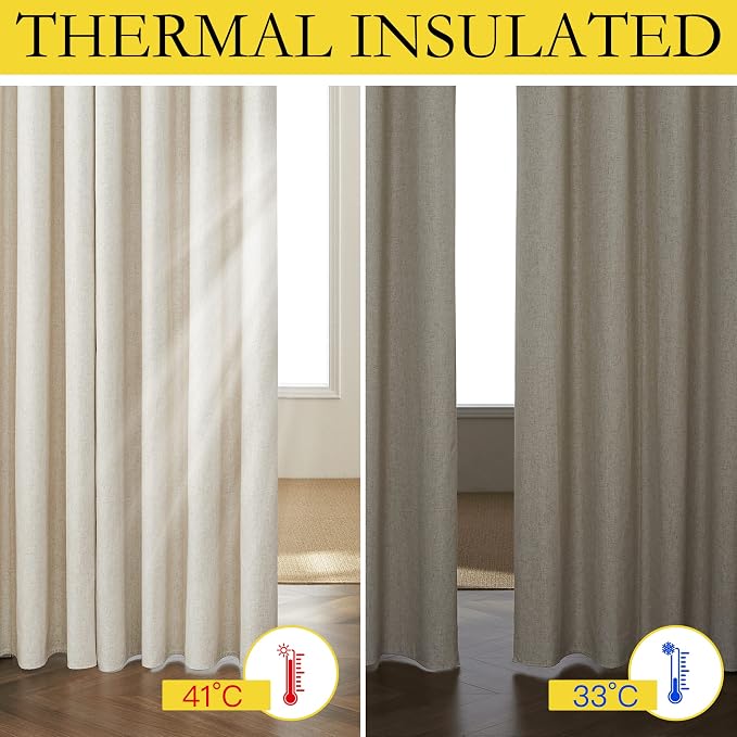 NICETOWN Natural Thick Linen Blend 100% Blackout Curtains - Image 4