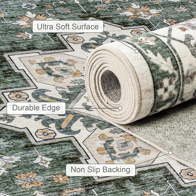 4x6 Area Rugs for Living Room: Washable Rug Soft Vintage Boho Medallion Carpet - Image 7